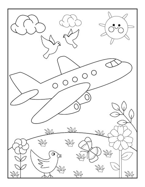 Airplane coloring pages for kids toddler... | Premium Vector #Freepik #vector #airplane #kids #coloring-book #ready-print Summer Drawing For Kids, Kindergarten Coloring Sheets, Summer Coloring Sheets, Coloring Pictures For Kids, Airplane Coloring Pages, Free Kids Coloring Pages, Kindergarten Coloring Pages, Summer Coloring, Preschool Coloring Pages