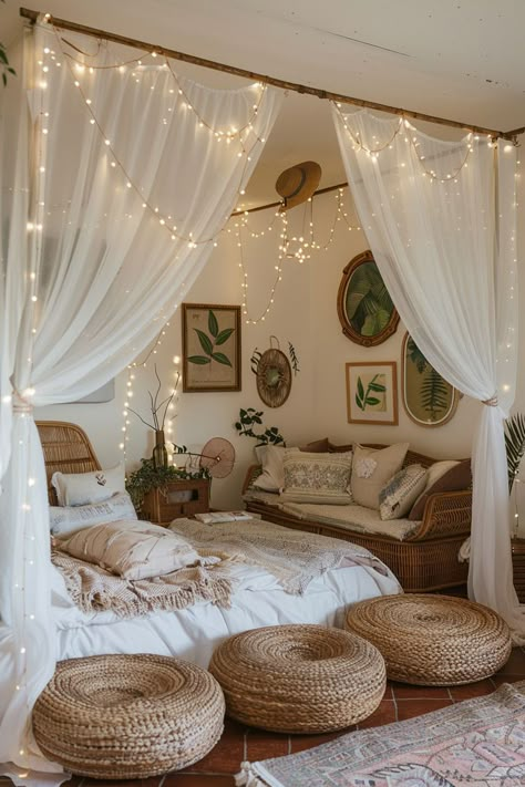 Home decor ideas wall-Home decor ideas cozy-Home decor ideas bedroom | #art #wallart #paintings #wall #decor #homedecor #interiordesign #painting #design #artwork #home #nature #paint #interior #architecture Bed Aesthetic, Dream Bedroom Inspiration, Boho Style Bedroom, Casa Vintage, Makeover Bedroom, Cozy Room Decor, Dreamy Bedrooms, Style Bedroom, White Curtains