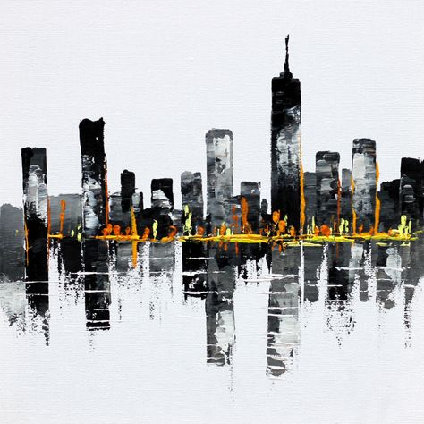 Abstract Skyline Painting, New York City Painting Easy, Levi Painting, Paintnite Ideas, City Skyline Painting, Paul Kenton, Abstract Cityscape Painting, City Scape Painting, Abstract Cityscape