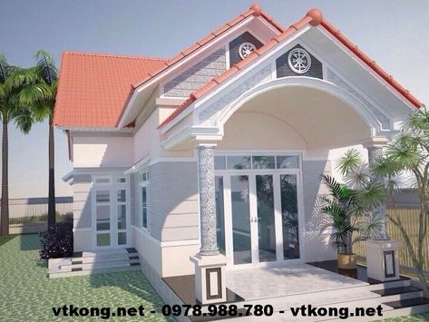 Mẫu nhà cấp 4 mái thái, thiết kế nhà cấp 4 mái thái NETNC4105 Plaster Ceiling Design, New Modern House, 2bhk House Plan, Mai Thai, Thai House, Building Images, Architecture Model House, Home Stairs Design, Bungalow House Design