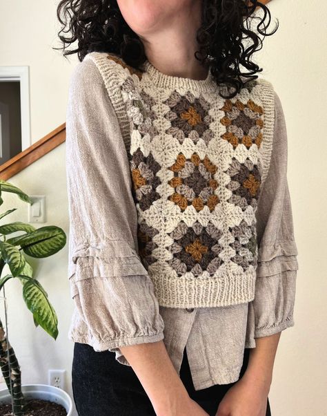 Sweater Vest Pattern, Granny Square Vest, Crochet Sweater Vest, Granny Square Sweater, Popular Crochet, Crochet Vest Pattern, Vest Pattern, Single Crochet Stitch, Knit Picks