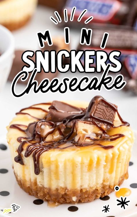 Snickers Mini Cheesecakes, Mini Snickers Cheesecake, Skor Cheesecake Recipes, Snicker Cheesecake Recipe, Mini Millionaire Cheesecake, Snickers Dessert, Fruit Deserts, Snickers Recipe, Canadian Dessert