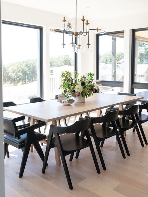 White Oak Dining Table, White Oak Table, Black Chairs, Light And Dwell, Black Dining, Black Dining Chairs, White Dining Room, Rooms Ideas, Elegant Dining Room