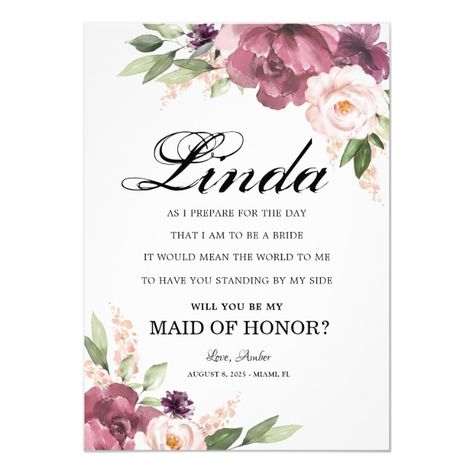 Maid Of Honor Proposal Card, Bridal Party Invitations, Maid Of Honor Card, Be My Maid Of Honor, Maid Of Honor Proposal, Bridesmaid Favors, Bride Veil, Floral Bridesmaid, Be My Bridesmaid Cards