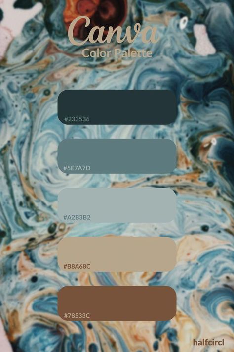 Canva Color Scheme, Blue Color Palette Canva, Browns And Blues Palette, Abstract Painting Color Palette, Blue Brown Beige Color Palette, Color Palette For Canva, Brown And Blue Palette, Canva Color Palette Codes Blue, Brown Blue Color Palette