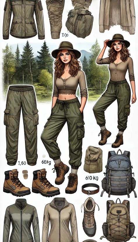 Jungle Vibes Outfit, Safari Themed Outfit Women, Tropical Adventure Outfit, Paleontologist Outfit, Archeologist Aesthetic Outfit, Female Adventurer Outfit, Biologist Outfit, Jumanji Outfit Ideas, Safari Adventure Outfit