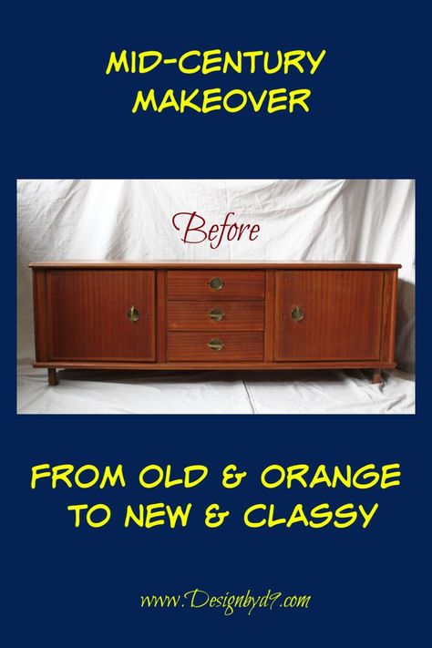 This poor old orange credenza spent a couple of years sitting under my chop saw. I decided that it was time for it to get a long overdue makeover. Come and see what it looks like now. Mid Century Modern Buffet Makeover, Painted Credenza Ideas, Diy Credenza, Credenza Makeover, Sideboard Makeover, Mid Century Modern Buffet, Mid Century Buffet, Buffet Makeover, Mid Century Modern Credenza