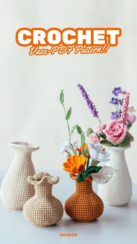 Crochet Vase PDF Pattern: A Modern Twist on a Classic Craft Crochet Flower Vase, Printable Crochet Patterns, Graphic Crochet, Crochet Vase, Crochet Plants, Handy Craft, Home Crochet, Home Decor Crochet, Crochet Store