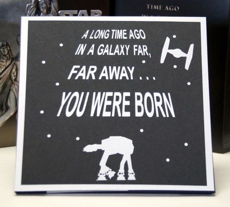 I bet we all have a Star Wars fan with a birthday this year - here's the card you need! It's made using cut files for the Silhouette - the inside features Darth Vader and Obi-Wan along with the AT-AT and TIE fighter on the front. DIY birthday card Star Wars Cards, Birthday Presents For Dad, Happy Birthday Card Funny, Star Wars Diy, Happy Birthday Quotes Funny, Birthday Star, Happy Birthday Daughter, Happy Birthday Quotes For Friends, Bday Cards