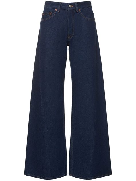 Find Maison Margiela Mid Rise Wide Cotton Denim Jeans on Editorialist. Front button and concealed zip closure. Belt loops. Stonewashed coloring may vary. Five pockets. Model is wearing a size26 Mm6 Maison Margiela, Jeans Denim, Denim Jeans, Mid Rise, How To Wear, Blue, Color