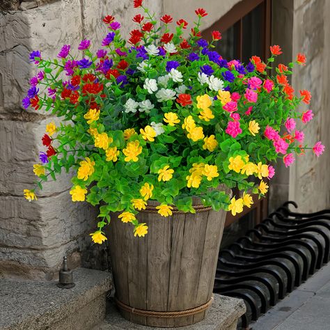 PRICES MAY VARY. artificial flowers artificial flowers Fake Flowers Outdoors Yards, How To Plant Fake Flowers Outside, Uv Resistant Artificial Flowers, Purple And Orange Flowers Garden, Artificial Flowers Outdoors, Purple Pink Yellow Flower Garden, Garden Sitting Areas, Garden Tattoos, Dining Table In Living Room