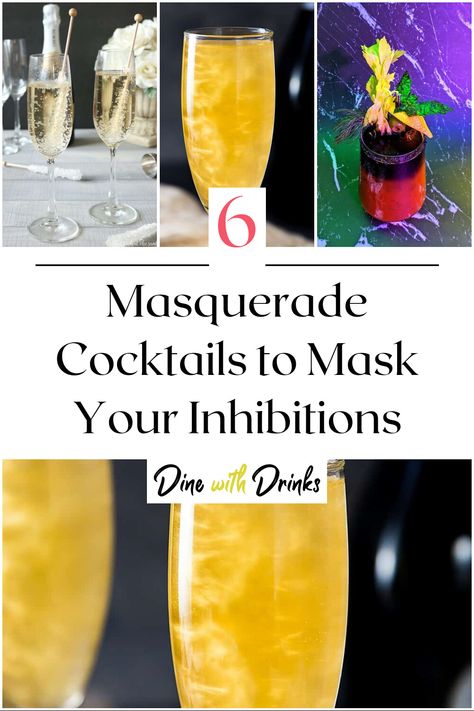 Collage of 4 masquerade cocktails. Phantom Of The Opera Cocktails, Masquerade Party Drinks, Masquerade Drinks Cocktails, Masquerade Cocktails, Christmas Masquerade Party, Venetian Masquerade Party, Mascarade Party, Bellini Cocktail, Amazing Cocktails