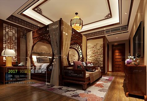 M053 – 3D66 2017: A. HOUSE SPACE : 03. BEDROOM: 03. CHINESE STYLES | THƯ VIỆN 3D MAX Chinese Inspired Bedroom, Chinese Interior Design Modern, Traditional Chinese House Interior, Chinese House Interior, Chinese Style Bedroom, Asian Inspired Bedroom, Chinese Homes, Traditional Chinese House, Hotel Room Design Plan