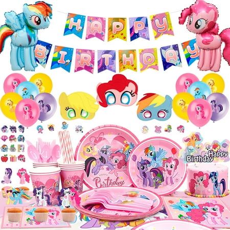 Great Value My Little Pony Birthday Pack: Our Cartoon my little pony party supplies Set includes:1 My little pony birthday banner,1 my little pony cake toppers,1 My little pony tablecloth,12 Cupcake Toppers,50 stickers,10 set my little pony plates Napkins knives forks spoons,12 my little pony balloons ect pony party supplies and decorations. High Quality Material: my little pony balloons are made of quality latex, thicker and no holes, vibrant in color,my little pony foil balloons are made of fo Baby Birthday Outfit, My Little Pony Cake, Little Pony Cake, My Little Pony Birthday Party, Pony Birthday Party, Pony Cake, Little Pony Birthday Party, My Little Pony Party, Pony Birthday