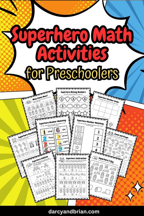 Engage young learners with superhero math activities for preschoolers that transform learning into an exciting learning journey. Perfect for both school and home activities, these worksheets offer creative superhero tasks to help kids practice counting, math operations, and develop essential skills. As an excellent teaching resource, these superhero activities for kids ensure fun learning ideas with vibrant superhero printables for kids. Superhero Math Activities Preschool, Superhero Math Activities, Superhero Activities For Kids, Superhero Math, Christmas Word Search Printable, Superhero Activities, Superhero Printables, Math Activities For Preschoolers, Gingerbread Man Activities