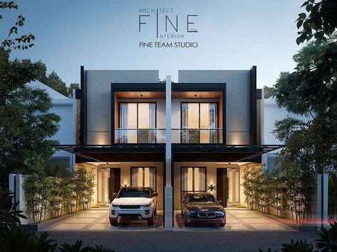 Reposted from @fineteamstudio ----------------------------------------------------- “ House Facade “ Project Semi Detached House Exterior, Villa Facade, Row House Design, Modern Bungalow Exterior, Housing Estate, Town Homes, Town Houses, Facade Architecture Design, Bungalow Exterior