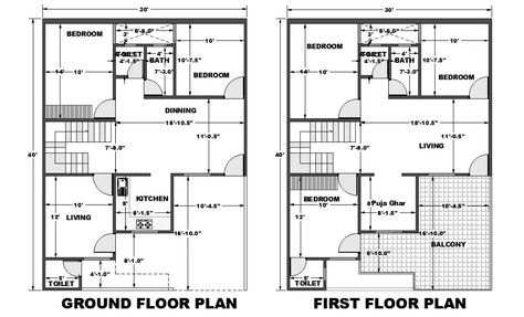 Dimension details of 30’x40’ East facing house plan is given as per vastu shastra in this Autocad drawing file. Download Autocad file now. - Cadbull 30 40 Duplex House Plans East Facing, East Facing Duplex House Plan Vastu, East Facing House Plan, Residential Plan, 2d Autocad Drawing, 10 Marla House Plan, Duplex House Plan, South Facing House, 30x40 House Plans