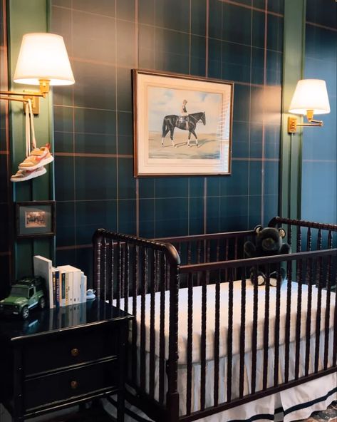 An Equestrian-Inspired NYC Boy’s Nursery with Tartan Plaid Wallpaper | Cubby Page Edit, Plaid Nursery, Nursery Room Design, Baby Room Inspiration, Nursery Room Inspiration, Baby Room Design, Nursery Baby Room, Up House, Big Boy Room