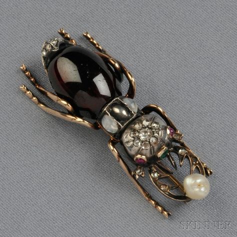 Garnet and Diamond Insect Brooch Egyptian Revival Jewelry, Insect Brooch, Jewelry Crown, Insects Theme, Queen Of The Night, Magical Items, Insect Jewelry, Egyptian Revival, Sterling Silver Jewellery