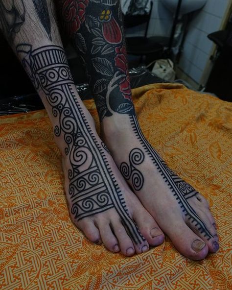 Mark murray treubhan on Instagram: "Celtic & Pictish inspired feet for thane!   Thanks for looking 🍀  #celtictattoo #Celtic #celtictattoos #tribaltattoo #pictishtattoo #brightontattoo #tribaltattoos" Celtic Hand Tattoos For Women, Celtic Leg Tattoo, Pictish Tattoo Women, Celtic Leg Sleeve, Pictish Tattoo, Irish Leg Tattoos, Irish Arm Band Tattoo, Celtic Ankle Tattoos For Women, Scottish Tattoo