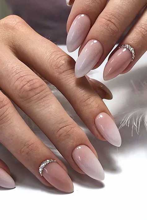 30 Wow Wedding Nail Ideas ❤ nail ideas beige ombre with rhinestones tami_tamichka #weddingforward #wedding #bride #bridalnails #nailideas Simple Wedding Nails For Guest, Nail For Birthday Ideas, Edgy Wedding Nails For Bride, Nails For Wedding Guest Classy, Bachelorette Nail Ideas, Bridal Nail Ideas, Wow Wedding, Wedding Nail Ideas, Stars Nails