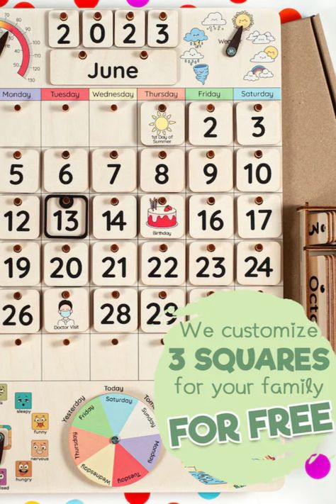 Handcrafted Montessori calendar for kids is a beautiful and useful tool for keeping track of time. But most importantly, this kids wall calendar can be a great help for your child on learning dates and numbers, days of the week, months of the year, and seasons. Introduce your little one to the concept of time, teach him how to use a calendar, show him his birthday and favorite holidays, explain how to make a schedule. Montessori Calendar, Montessori Diy, Doctor Visit, Kids Wooden Toys, Perpetual Calendar, Kids Calendar, 14th Birthday, Learning Toys, Preschool Kids