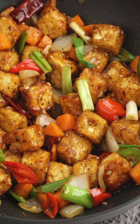 Chicken Tofu Stir Fry, Chicken And Tofu Recipes, Tofu Bell Pepper Stir Fry, Chinese Fried Tofu, Stir Fried Tofu, Tofu Vegetable Stir Fry, Tofu Chinese Recipe, Korean Fried Tofu, Tofu Recipes Stir Fry