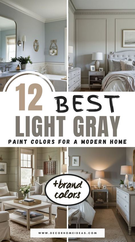 Explore the 12 best light gray paint colors to enhance any room in your home. These versatile shades blend effortlessly with various styles, offering a fresh, modern feel. From soft, soothing tones to bolder options, find the perfect gray to create a timeless, elegant look. Paint For Low Light Rooms, Light Gray Paint Colors, Bedroom Paint Colors Grey, Best Gray Paint, Gray Paint Colors, Light Grey Paint Colors, Light Gray Paint, Gray Paint, Grey Paint Colors