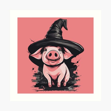 Get my art printed on awesome products. Support me at Redbubble #RBandME: https://www.redbubble.com/i/art-print/Pig-in-a-witch-hat-halloween-piggy-by-Niktarka/152524159.1G4ZT?asc=u Pig Halloween, Witch Hat Halloween, A Witch, Witch Hat, Tag Art, Wall Art Designs, Favorite Holiday, Pigs, Wizard