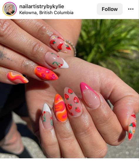 Spicy Nail Art, Chilli Pepper Nails, Chili Pepper Nails, Complex Nail Designs, Pepper Nails, Spicy Nails, Fruit Nail Designs, Fruit Nails, Fruit Nail