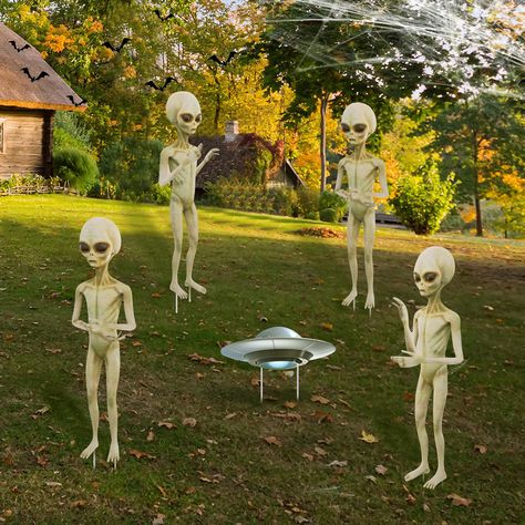 PRICES MAY VARY. Abundant Quantity: you will receive 5 pieces of Halloween yard decorations, including 4 pieces of simulation style alien yard signs and 1 piece of UFO yard sign, which are sufficient in quantity and simulation in shape to meet your decoration needs and create a strong Halloween atmosphere Large Size: the alien outdoor decorations are about 50 cm/ 20 inches in size, and the UFO yard sign is about 27 cm/ 10.6 inches in size, which is large enough to attract others' attention, and Outdoor Yard Halloween Decorations, Best Halloween Yard Displays, Creative Halloween Decorations Outdoor, Funny Halloween Decorations Yard, Alien Invasion Halloween Decor, Alien Halloween Decorations, Alien Decorations, Ghostbuster Halloween, Spooky Walk