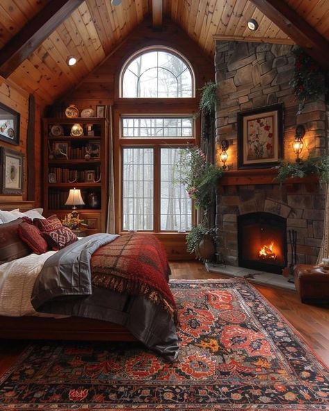 Interior Log Cabin, Log Houses, Cabin Bedroom, Christmas Decoration Ideas, Gorgeous Bedrooms, Rustic Home Design, Cabin Living, Elegant Table Settings, Luxury Christmas