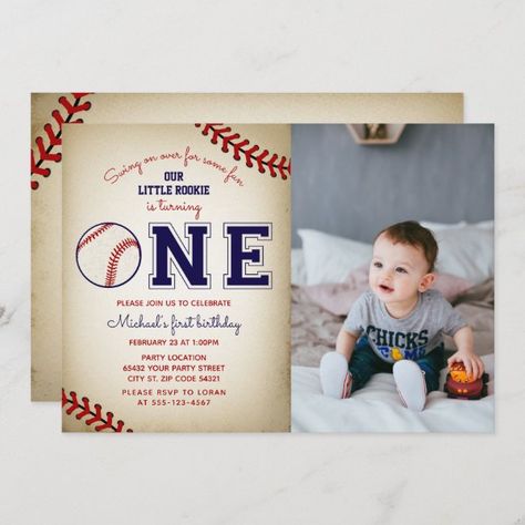 Baseball First Birthday Photo Invitation Art Birthday Party Invitations, Baseball Birthday Invitations, Baseball First Birthday, Sports Birthday Invitations, First Birthday Photo, Sports Birthday Party, Baseball Birthday Party, 1st Birthday Party Invitations, Rookie Of The Year