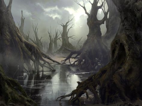 ArtStation - Swamp, Mathias Zamęcki Swamp Village, Fantasy Locations, Curse Of Strahd, Fantasy Forest, Fantasy Setting, Fantasy Places, Fantasy Art Landscapes, Fantasy Concept Art, Arte Fantasy