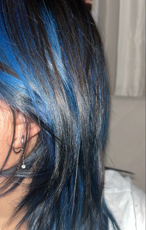 Turquoise Streaks In Hair, Light Blue Streaks In Brown Hair, Light Blue Chunky Highlights, Blue Highlights In Light Brown Hair, Subtle Peekaboo Hair Color, Color Streaks In Brown Hair, Black Hair Blue Tips, Blue Streaks In Brown Hair, Hair Dye Streaks