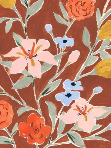 size: 12x9in Art Print: Warm Floral I by Victoria Borges : Cute Floral Pattern, Fall Floral Print, Fall Prints Artwork, Queens Apartment, Autumnal Art, Magical Nails, Fall Floral Pattern, Painted Floral Pattern, Winter Florals