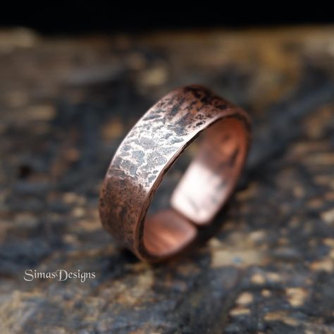 Hammered rustic pure copper ring, Hand forged adjustable copper band, Copper Anniversary Gift, Pagan jewelry, Men's Women's copper jewelry by SimasDesigns on Etsy Jewerly Ring, Copper Anniversary Gifts, Copper Anniversary, Pagan Jewelry, Ring Hand, Copper Ring, Copper Rings, Hammered Copper, Pure Copper