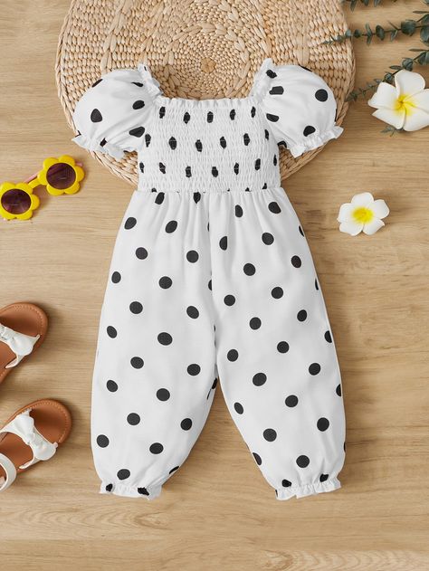 White  Collar Short Sleeve Woven Fabric Polka Dot Other Embellished Non-Stretch  Baby Clothing Baby Jumpsuit Pattern, Boubou Styles For Women, Simple Dress Casual, Classy Short Dresses, Fancy Sarees Party Wear, Kids Dress Patterns, Baby Sewing Projects, Kids Designer Dresses, Kids Frocks