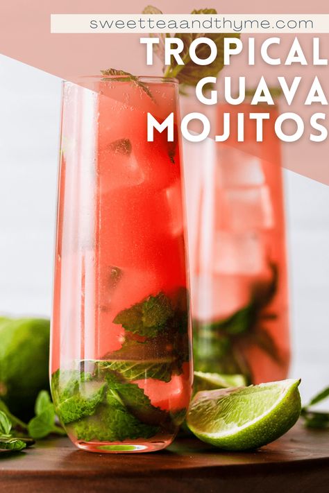 Guava Nectar Recipes, Guava Mojito Recipe, Guava Mojito, Tropical Mixed Drinks, Summer Mixed Drinks, Tropical Cocktail Recipes, Guava Nectar, Guava Recipes, Mojito Drink