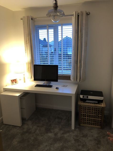 Ikea Malm Desk, Bedroom Upgrades, Cozy Baby Room, Office Aesthetic, Cozy Office, Bedroom Upgrade, Ikea Desk, Aesthetic Cozy, Ikea Malm