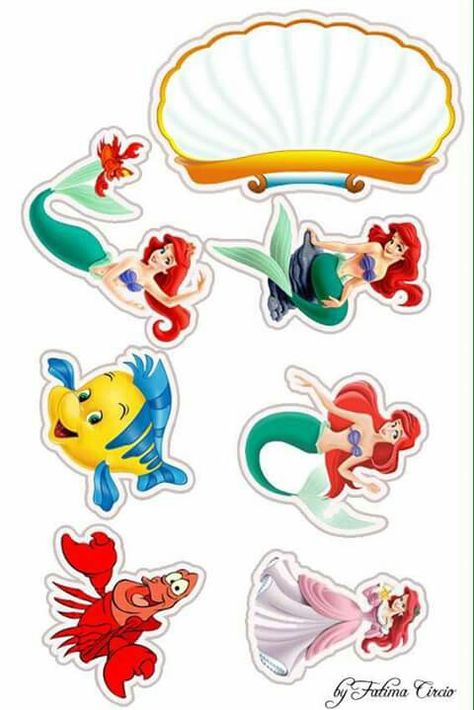 Mermaid Printables, Little Mermaid Cake Topper, Little Mermaid Characters, Ariel Birthday Party, Photo Cake Topper, Ariel Birthday, Mermaid Cake Topper, Mermaid Sticker, Princess Sticker