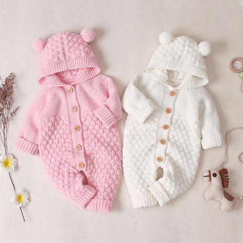 Baby Bear Onesie, Baby Winter Coats, Hoodie Romper, Jumpsuit Outfits, Knit Romper, Baby Coat, Newborn Baby Boy, Sweater Jumpsuit, Bear Ears