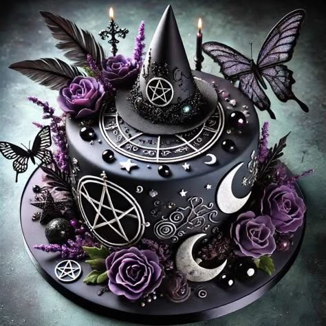 Witchy Cake Ideas, Witch Cake Ideas, Witch Birthday Cake, Witchy Birthday Cake, Gothic Birthday Cakes, Goth Cakes, Gothic Wedding Cake, Witch Birthday, Scary Cakes