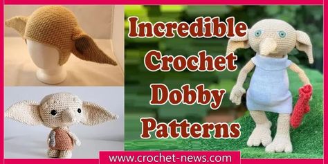 Dobby Harry Potter Crochet Free Pattern, Dobby The House Elf Crochet Pattern, Dobby Crochet Patterns Free, Crochet Dobby, Dobby The Elf, Free Dobby, Harry Potter Crochet, Books And Movies, Light Worsted Weight Yarn