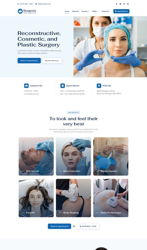 Plastic Surgery Clinic Elementor Template Kit Elementor Templates, Plastic Surgery Clinic, Skin Care Center, Dermatology Clinic, Cosmetic Dermatology, Surgery Center, Dermatology, Plastic Surgery, Design Template