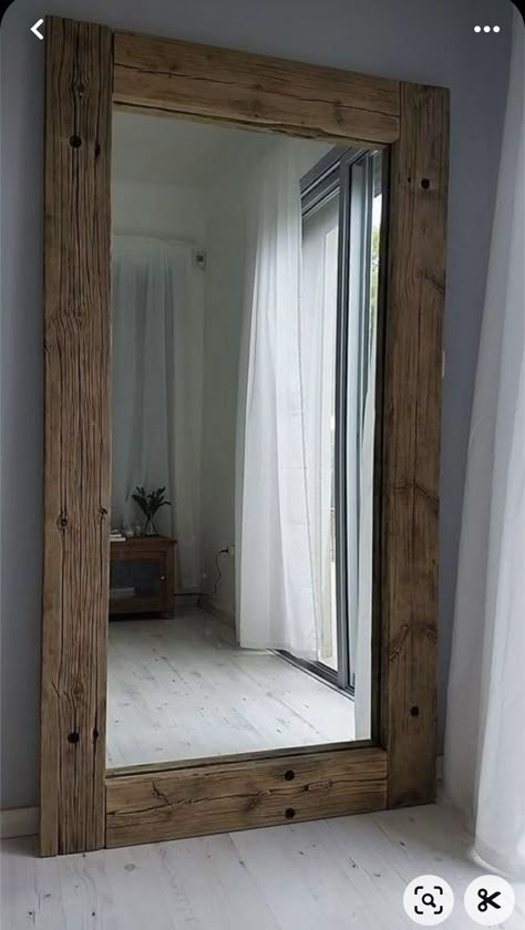 Rustic Mirror Frame, Rustic Interior Decor, Bookcase Door, Wooden Mirror Frame, Rustic Mirrors, Wooden Mirror, Diy Home Furniture, Mirror Frame, Large Mirror