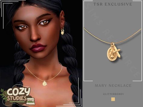 The Sims Resource - Cozy Studios Mary Necklace Sims 4 Letter Necklace, Sims 4 Cc Accessories Necklaces, Sims 4 Cc Necklace, Sims 4 Cc Accessories, Cc Jewelry, Sims 4 Tsr, Sims Stories, Sims 4 Cas Mods, Sims Packs