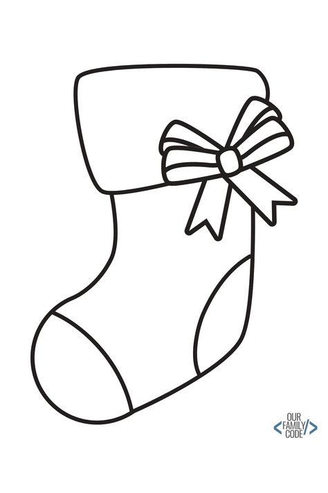 Christmas Sock Worksheet, Christmas Socks Drawing, Christmas Stocking Coloring Pages, Stocking Coloring Page, Christmas Worksheets For Kids, Socks Drawing, Stocking Template, Printable Christmas Decorations, Christmas Art For Kids