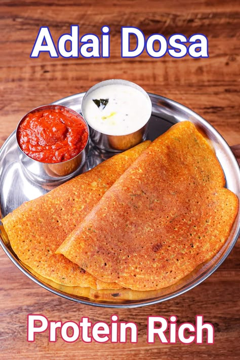 Adai Dosa Recipe | Protein Rich South Indian Adai Dosai Adai Recipe Indian, Healthy Dinner Recipes Vegetarian Indian, Indian Breakfast Ideas Healthy, Healthy Indian Breakfast Recipes, Dosa Recipe Video, Healthy Indian Recipes Vegetarian, Adai Dosa Recipe, South Indian Food Recipes, Akki Roti