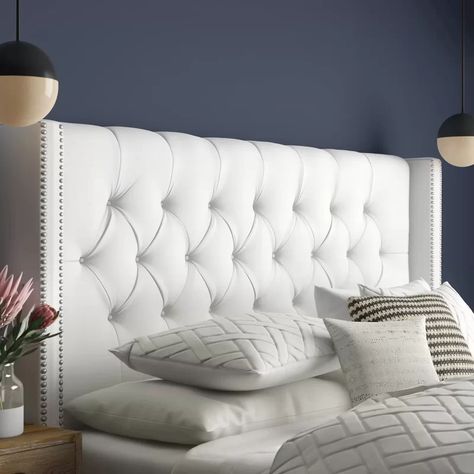 Joss & Main Drage Diamond Tufted Upholstered Wingback Headboard & Reviews | Wayfair Plain Bedding, Headboard Decor, Velvet Headboard, White Headboard, Bedrooms Decor, Apartment Diy, Wingback Headboard, Beautiful Bedroom, Headboard Designs